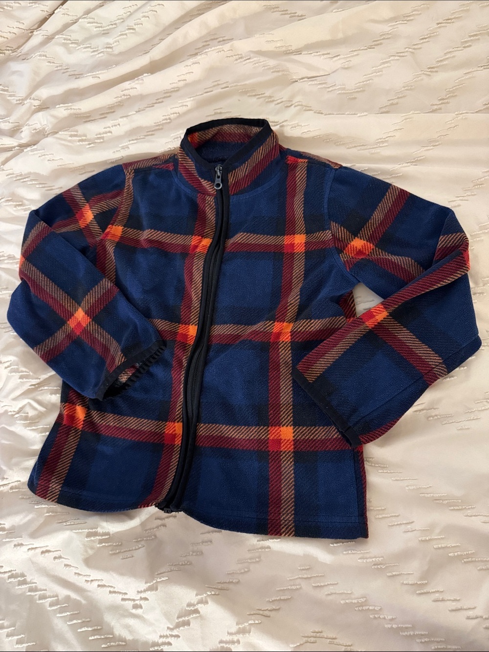 OshKosh B'gosh Navy Plaid Fleece Jacket with Red and Orange Accents